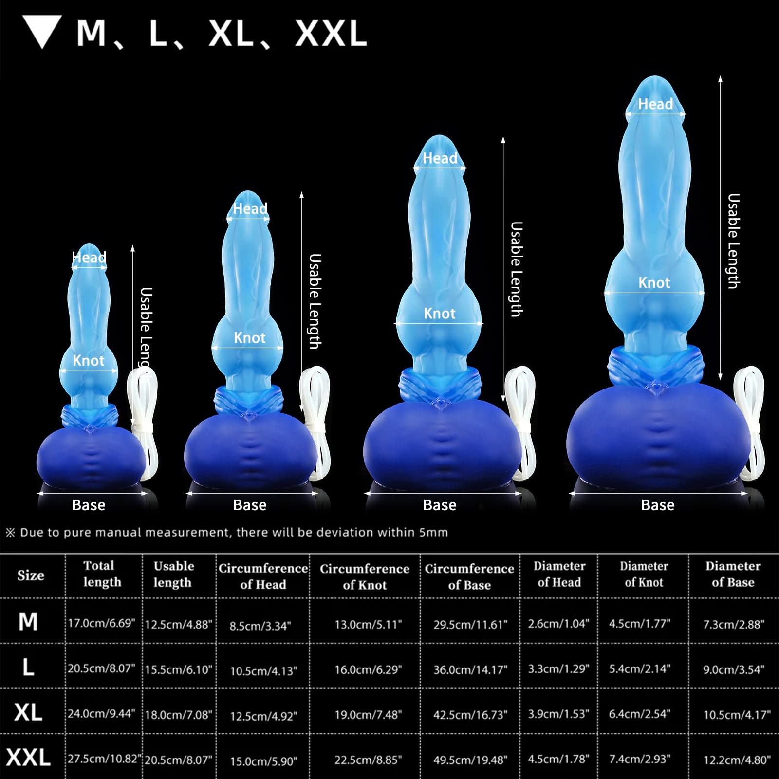 Nothosaur GRAEMEN plus tube dog knot ejaculating dildo with a tapered head, smooth shaft, and full knot - size reference 02