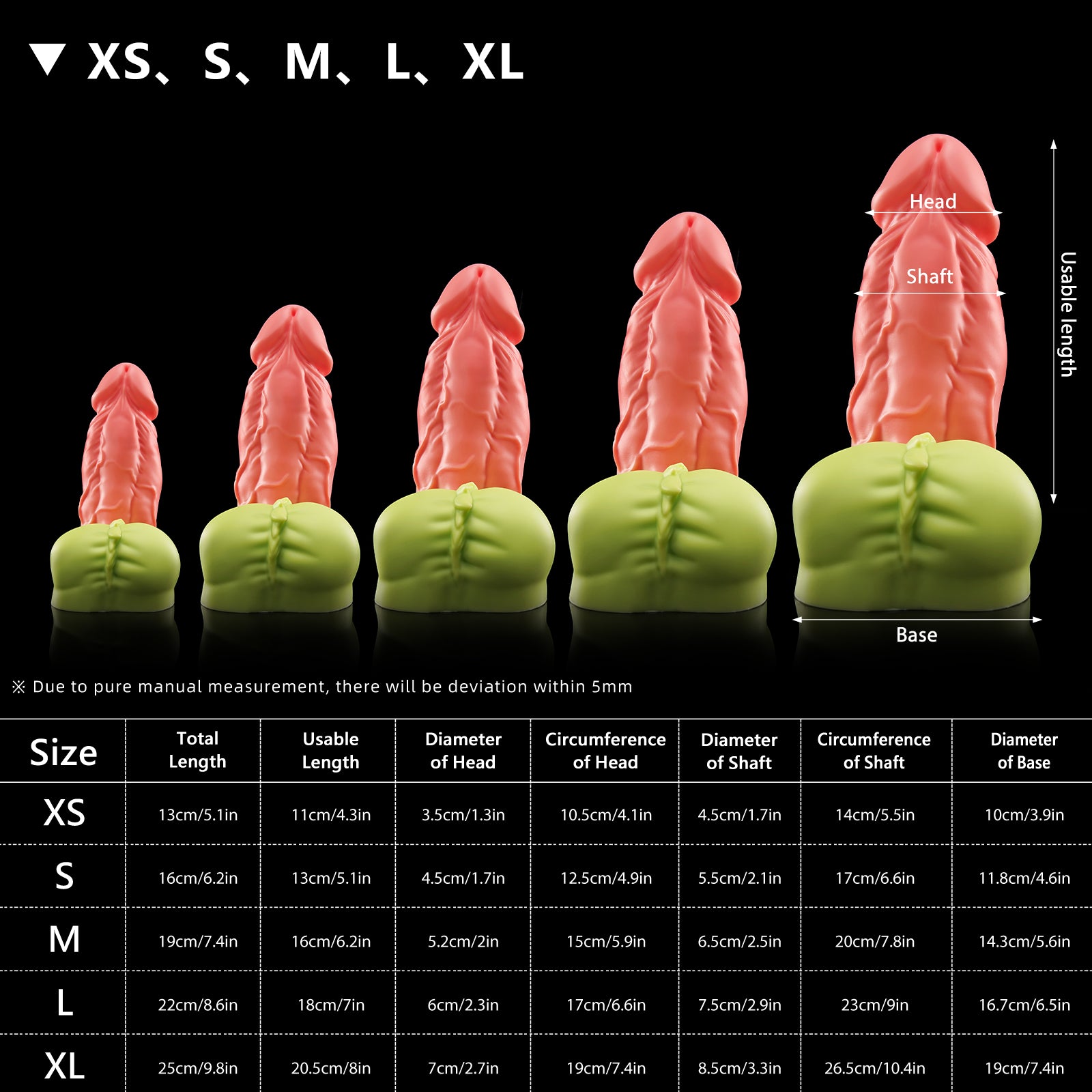 Nothosaur HOGGE fantasy wolf dildo with a realistic head and textured shaft - size chart