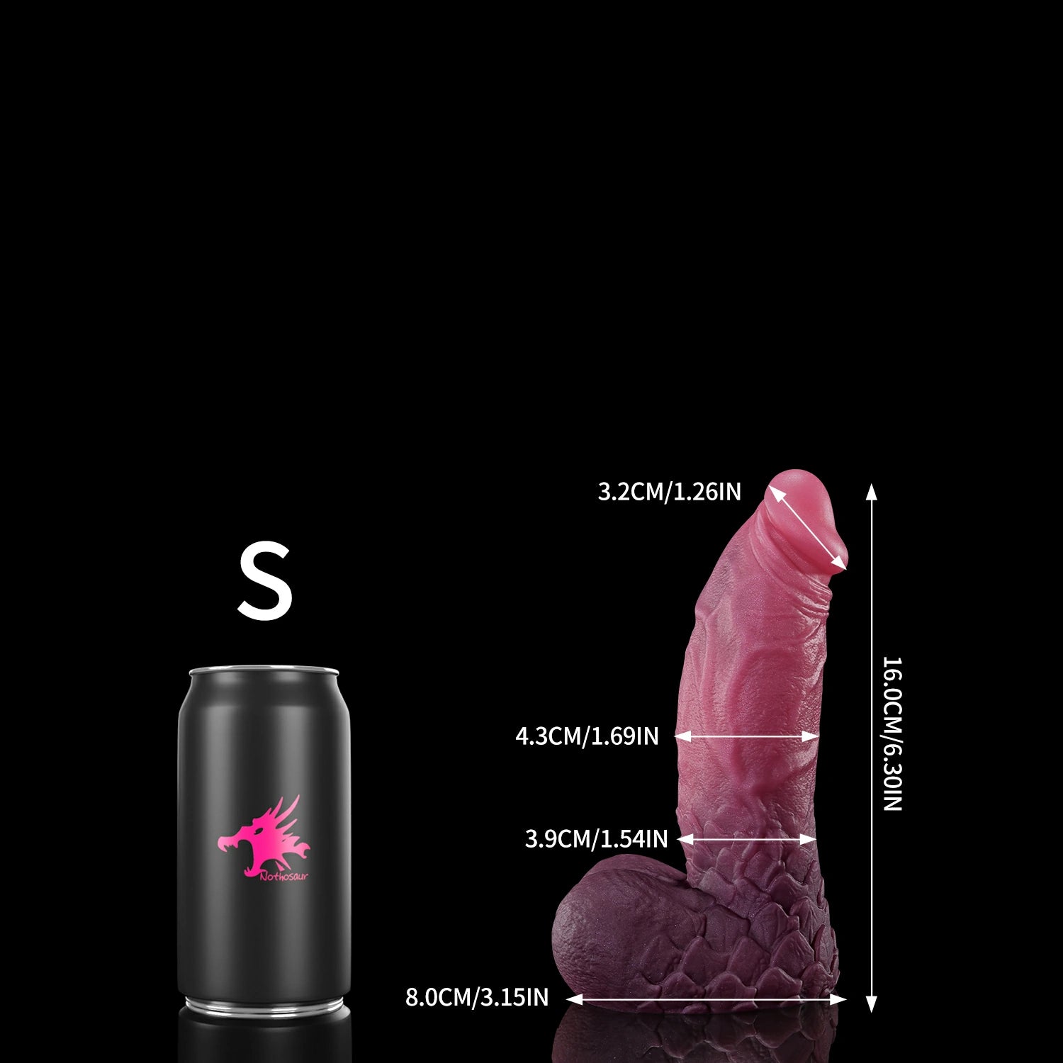 Nothosaur Ignis the Boss fantasy dragon dildo with a scaled shaft and sculpted dragon profile - size reference 11