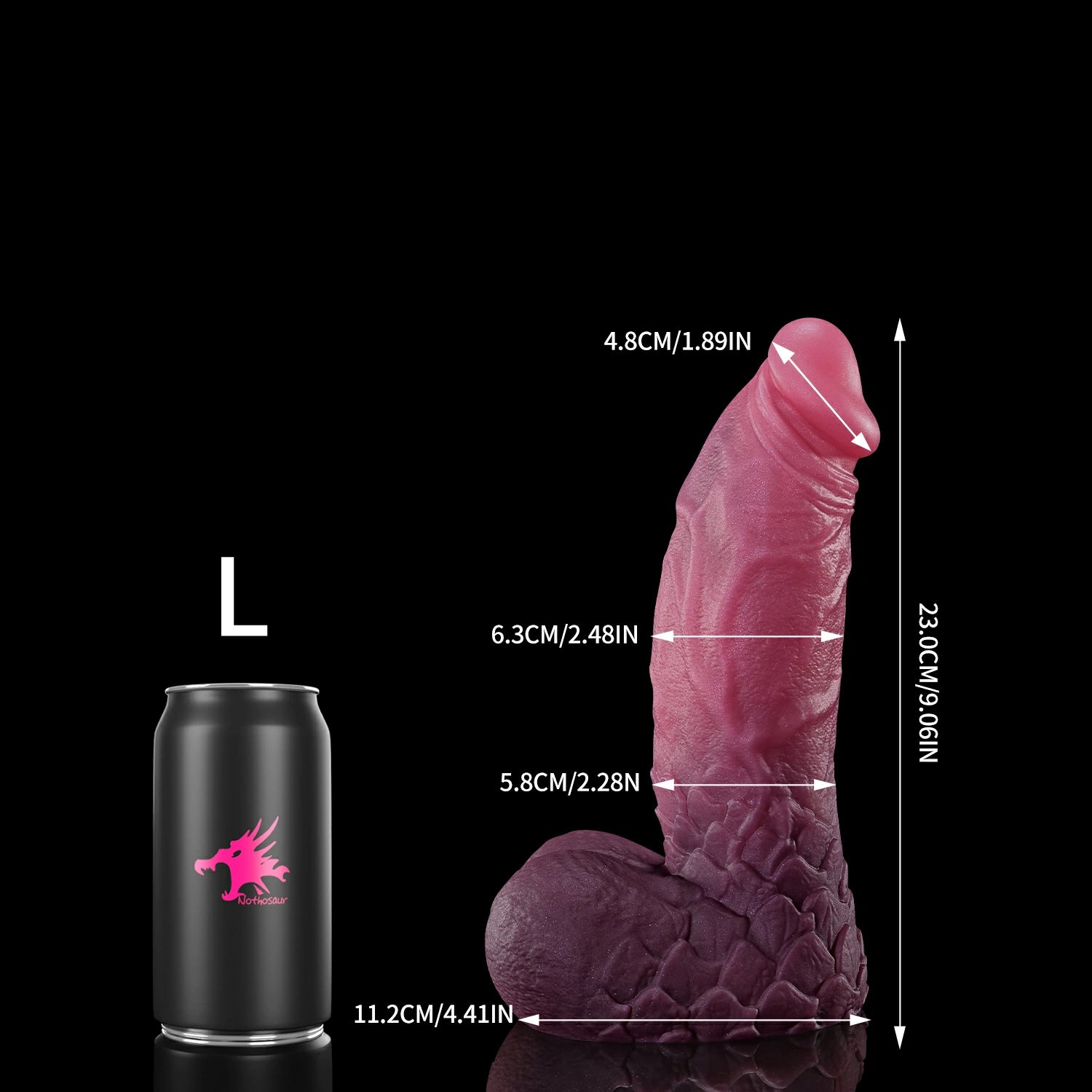 Nothosaur Ignis the Boss fantasy dragon dildo with a scaled shaft and sculpted dragon profile - size reference 13