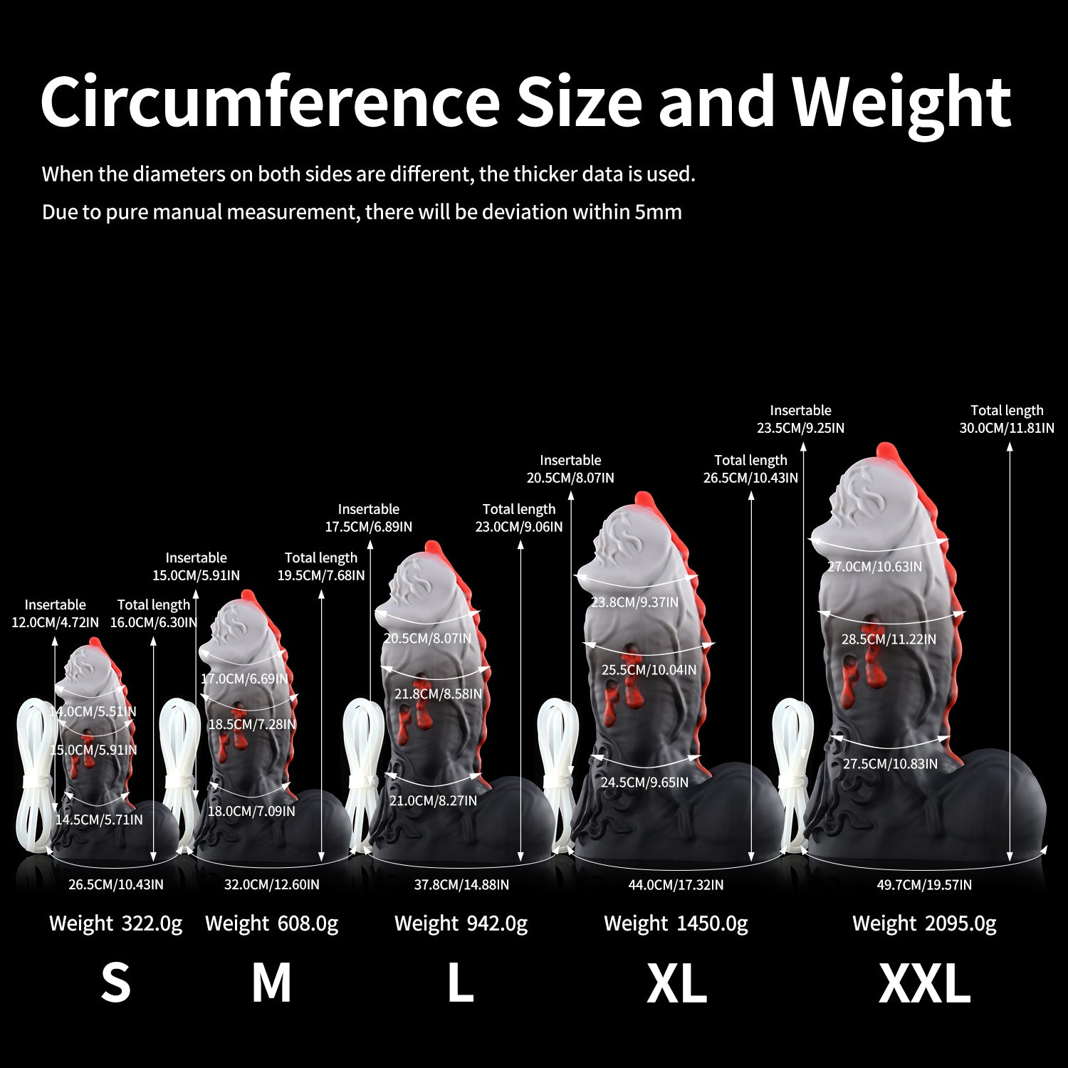 Nothosaur ISSUS plus tube fantasy vampire ejaculating dildo with elegant gothic textures and a built-in tube - circumference size chart