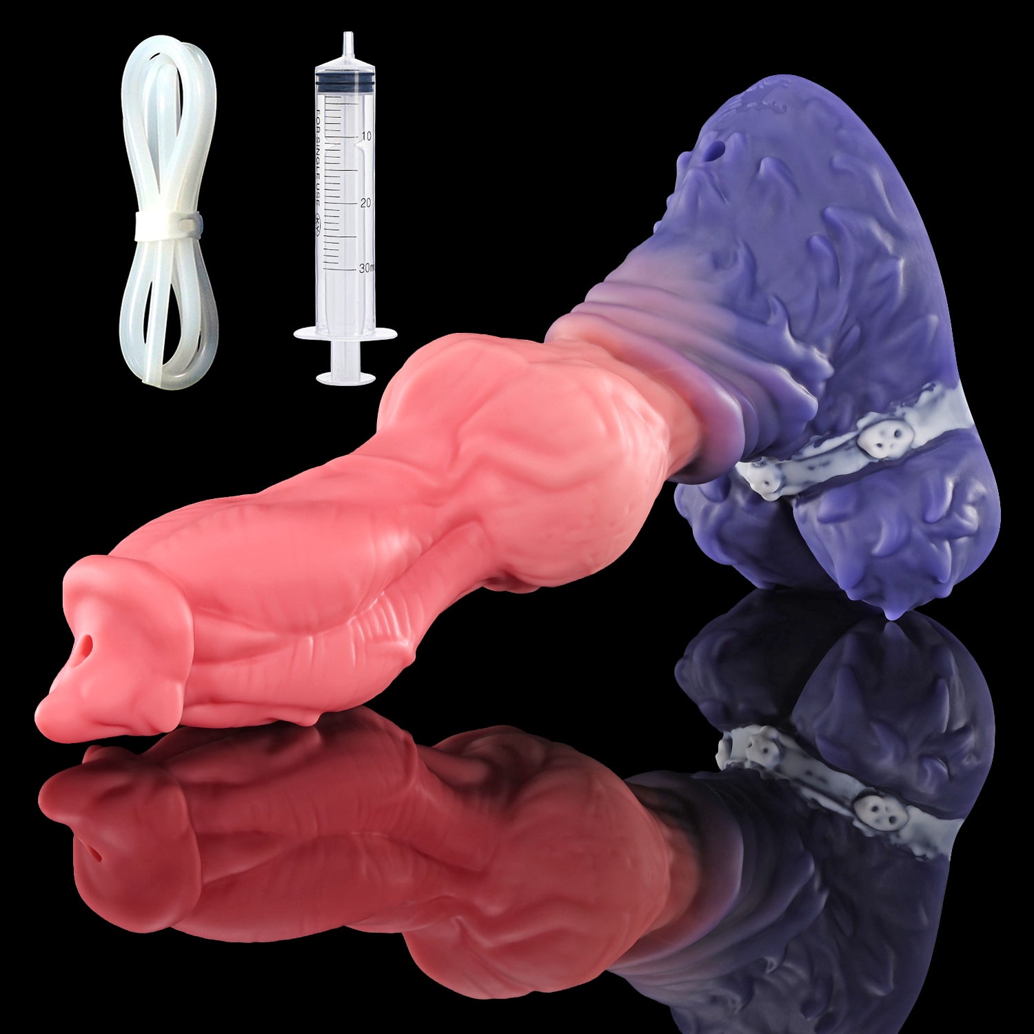 Nothosaur LYKOS plus tube fantasy knot ejaculating dildo with a textured werewolf profile and built-in tube - built in tube detail