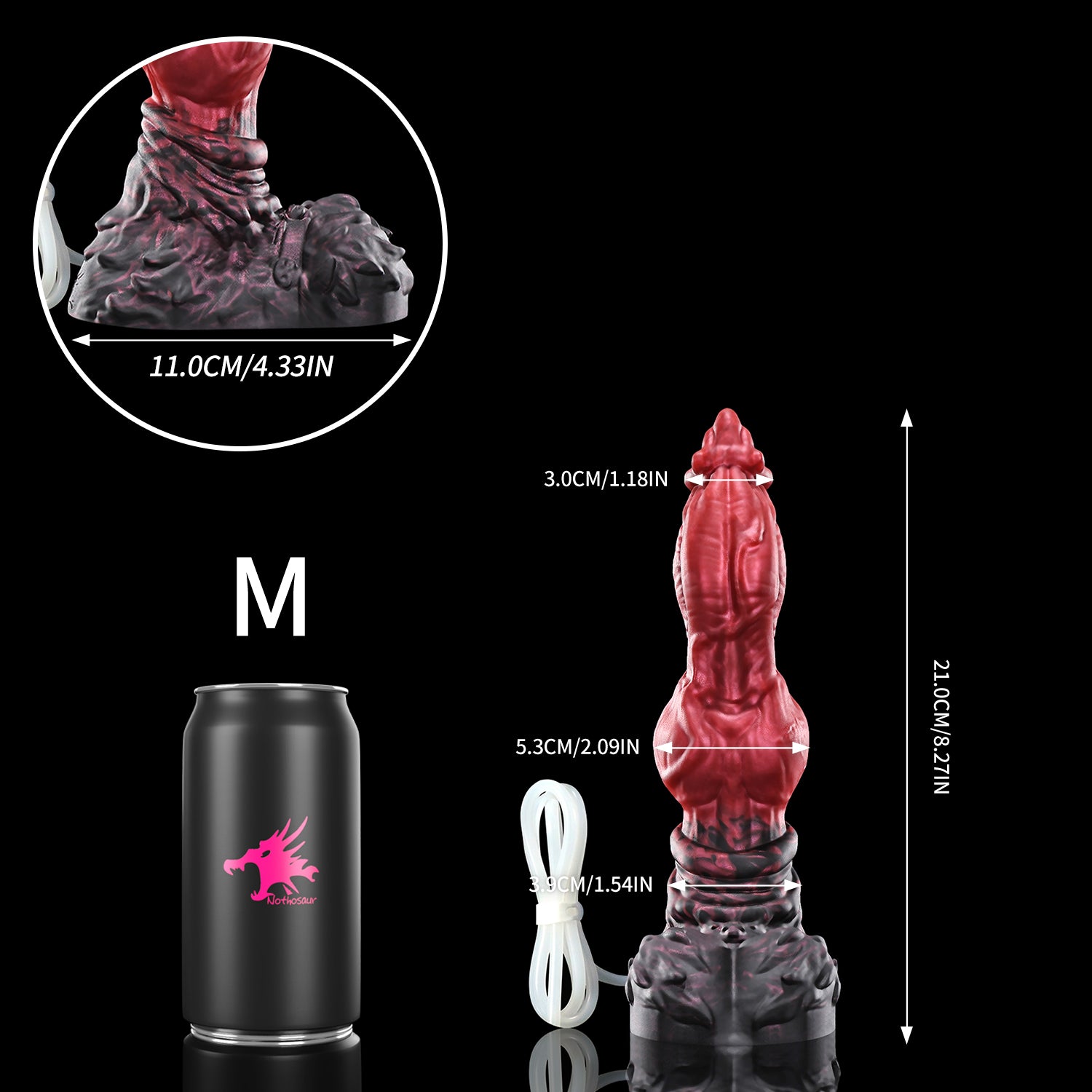 Nothosaur LYKOS plus tube fantasy knot ejaculating dildo with a textured werewolf profile and built-in tube - size reference 08