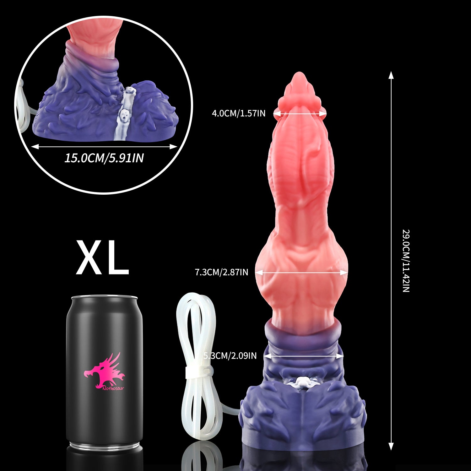 Nothosaur LYKOS plus tube fantasy knot ejaculating dildo with a textured werewolf profile and built-in tube - size reference 21