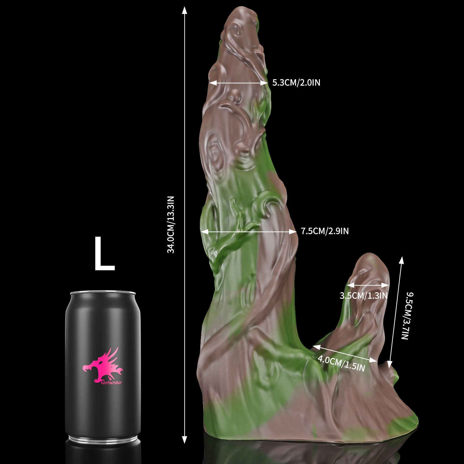 Nothosaur LYSAN fantasy double ended dildo with organic vine and branch textures - size reference 14