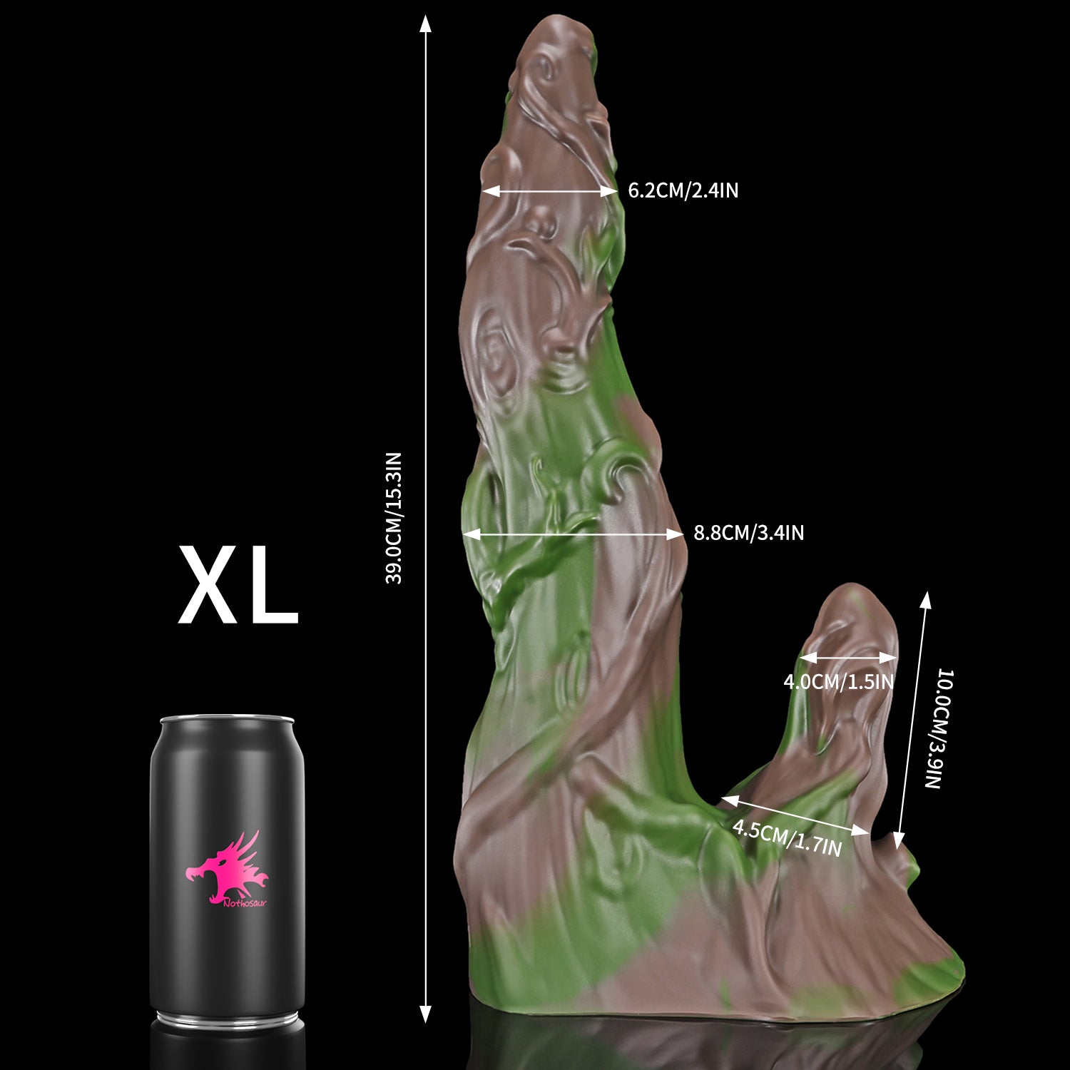 Nothosaur LYSAN fantasy double ended dildo with organic vine and branch textures - size reference 15