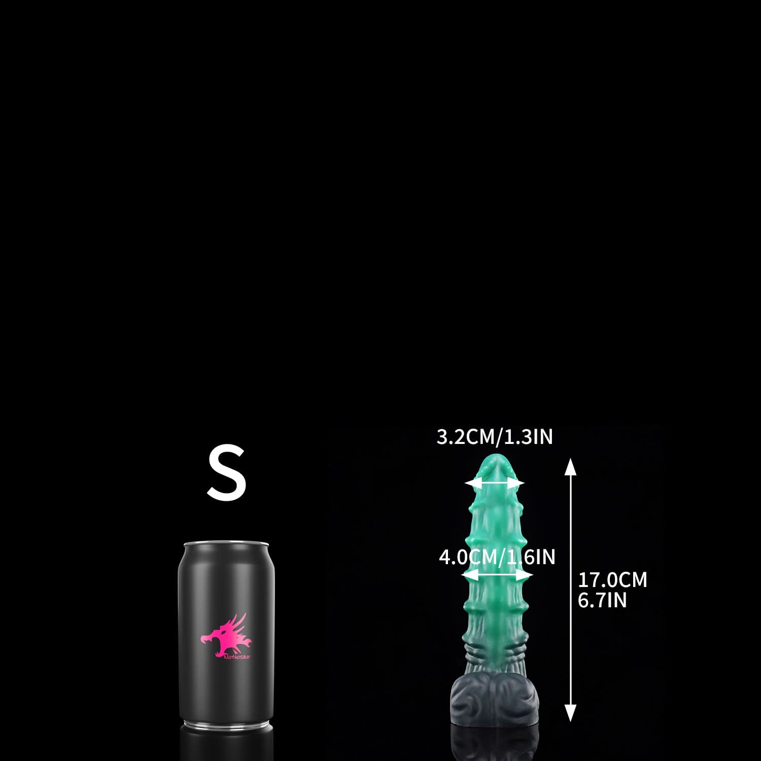 Nothosaur MEPHISTO fantasy monster dildo with an upturned tip and layered rounded ridges - size reference 05