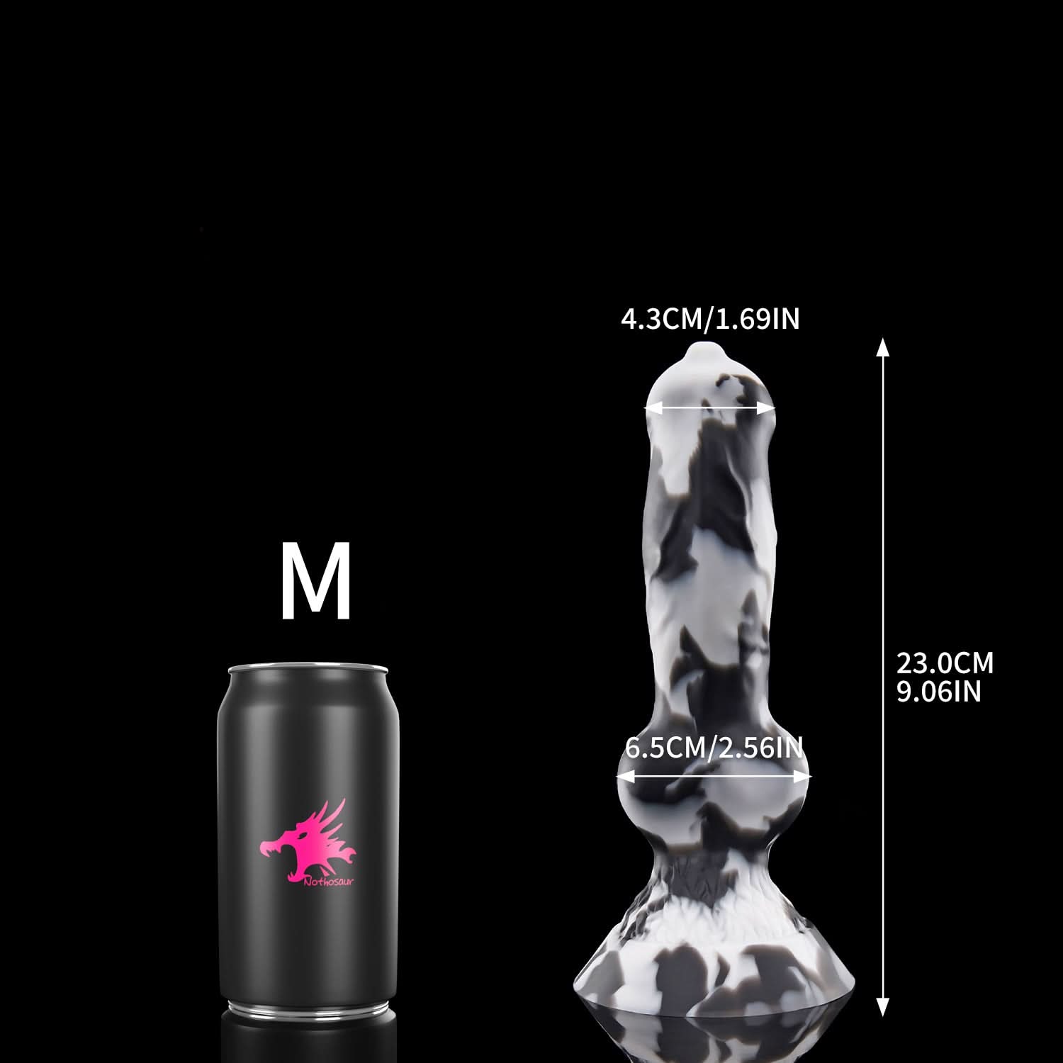 Nothosaur NICOS fantasy dog knot dildo with a textured shaft and pronounced knot - size reference 10