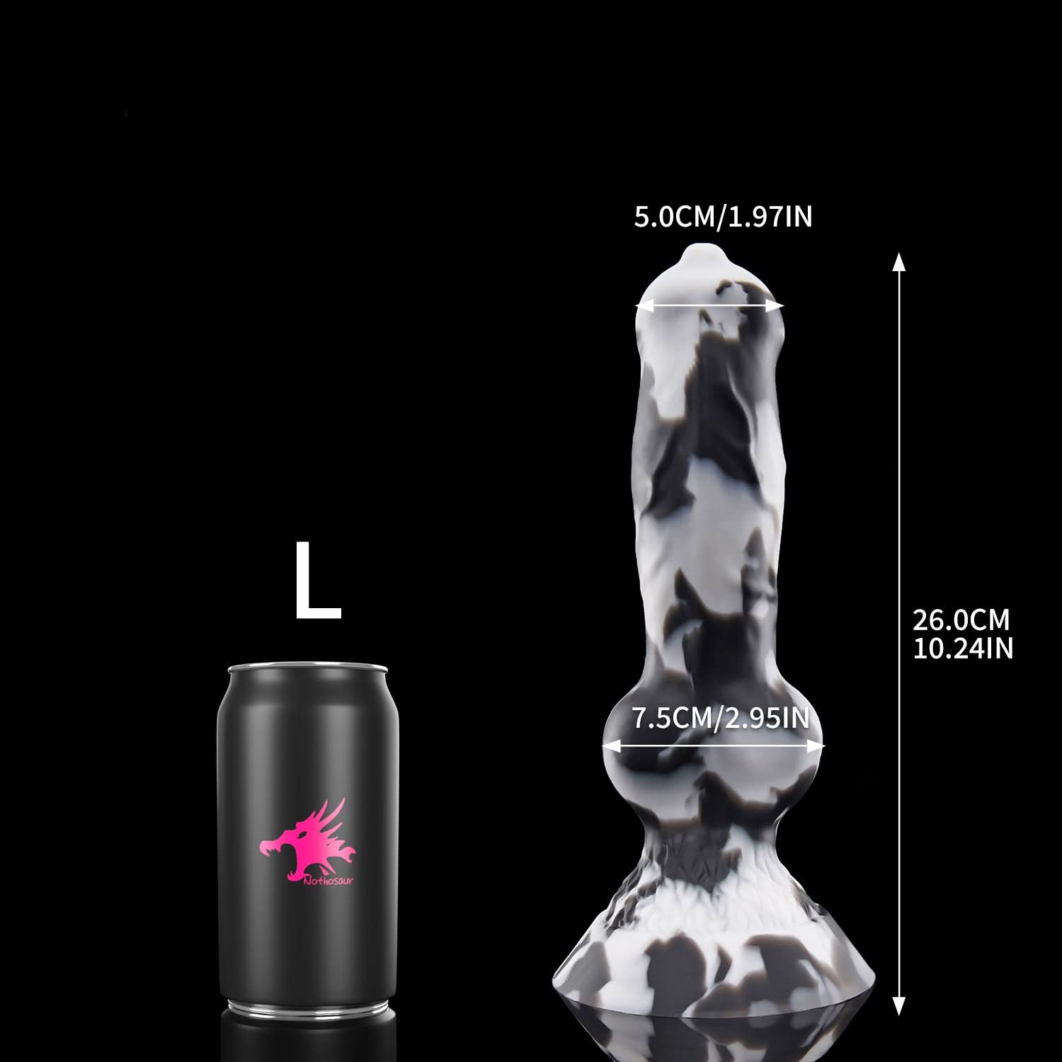 Nothosaur NICOS fantasy dog knot dildo with a textured shaft and pronounced knot - size reference 11