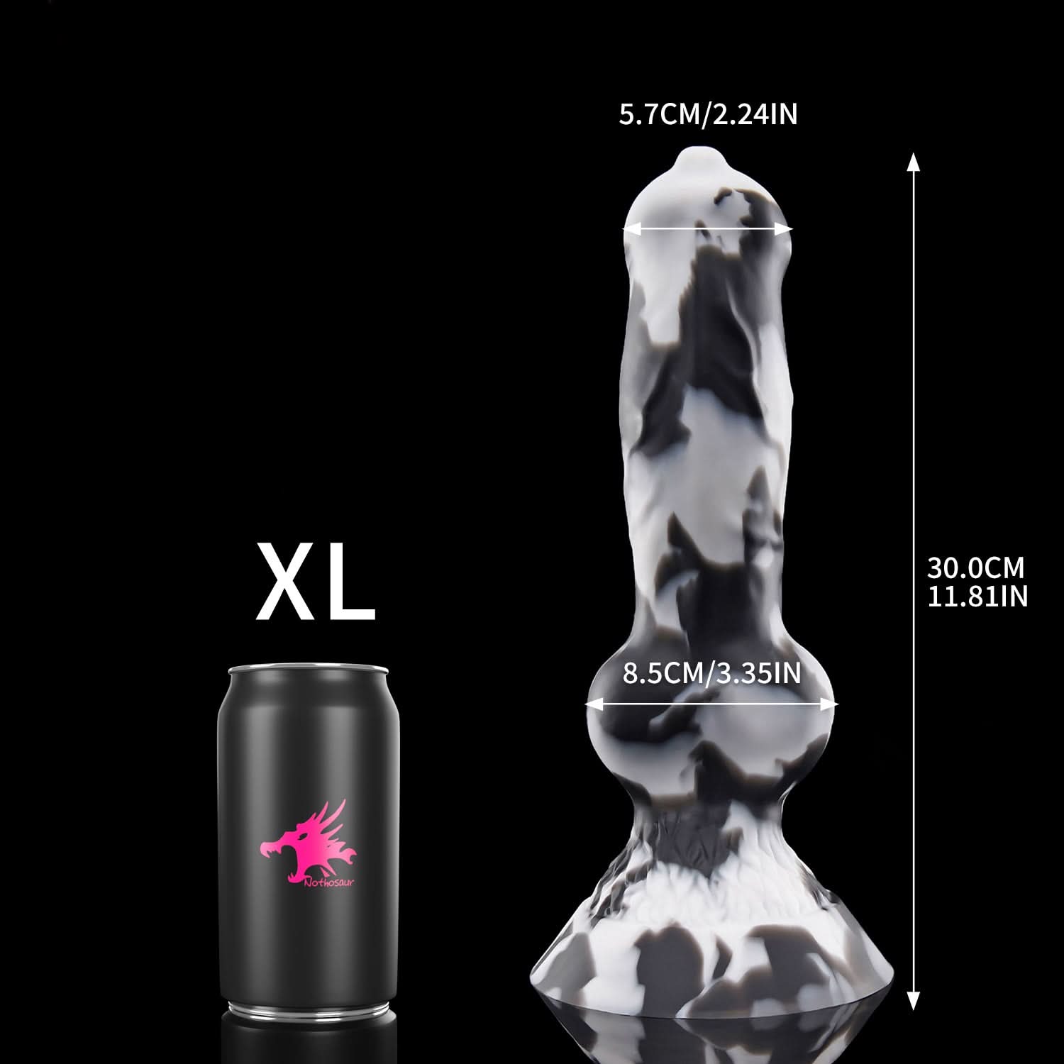 Nothosaur NICOS fantasy dog knot dildo with a textured shaft and pronounced knot - size reference 12
