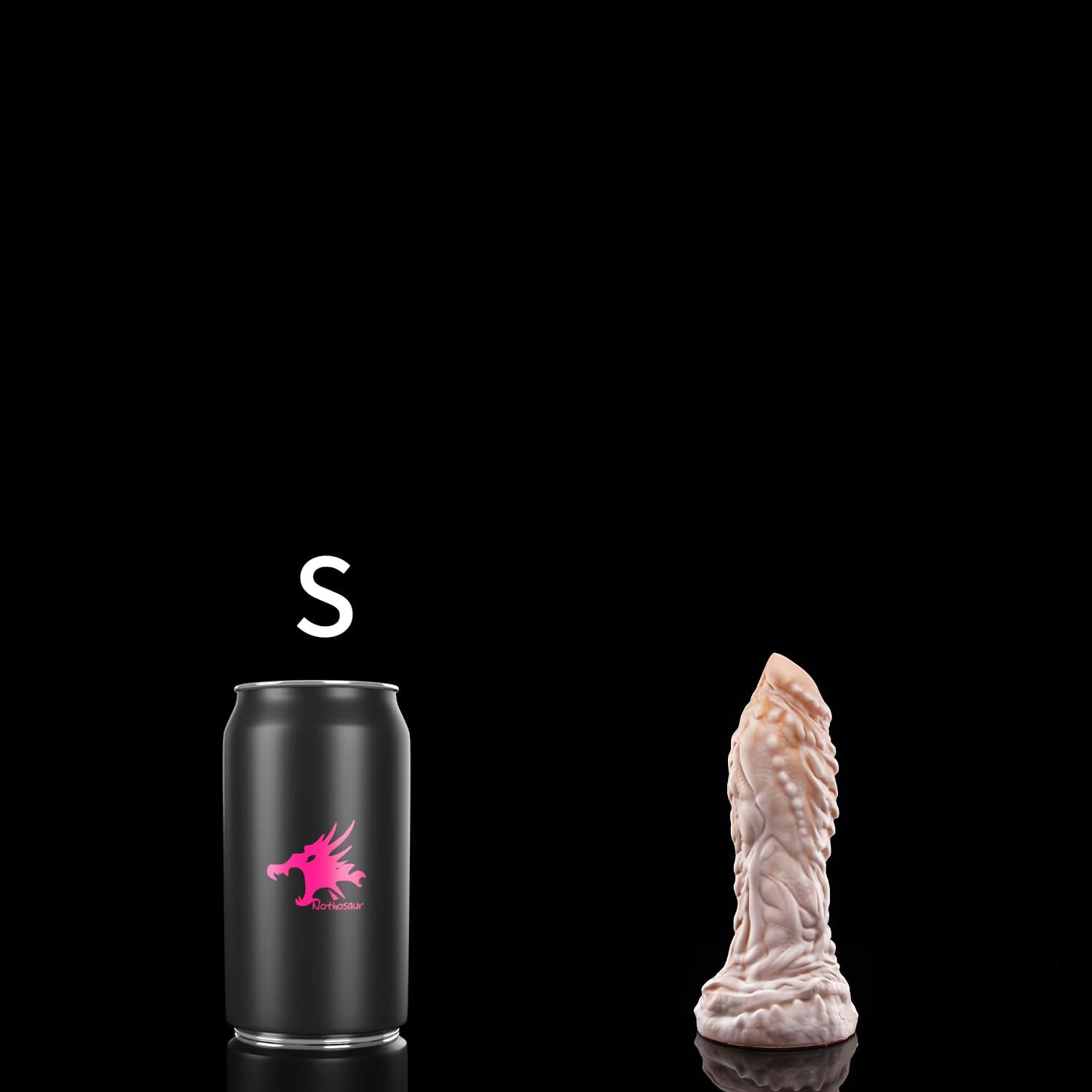 OPALEYE custom dragon fantasy dildo with a curved scale-textured shaft and sculpted base - S size comparison