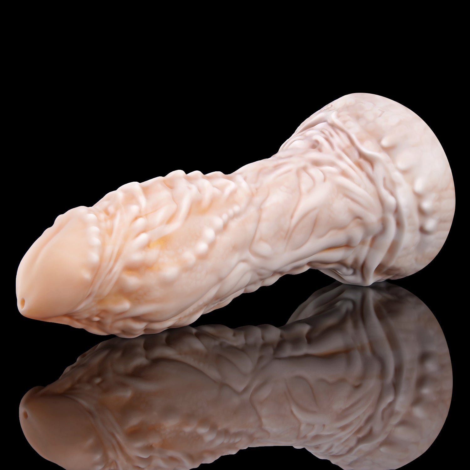 OPALEYE custom dragon fantasy dildo with a curved scale-textured shaft and sculpted base - angled side view