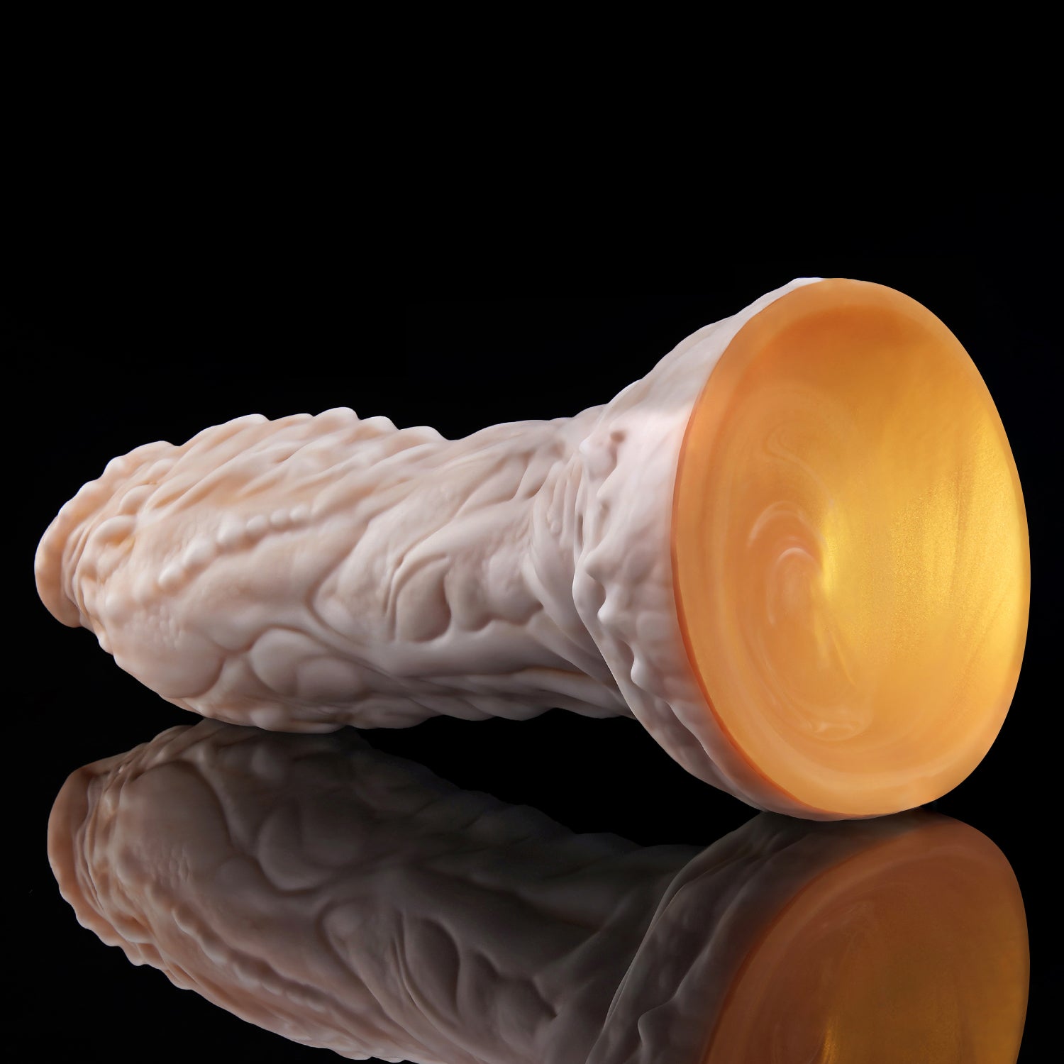 OPALEYE custom dragon fantasy dildo with a curved scale-textured shaft and sculpted base - rear base view