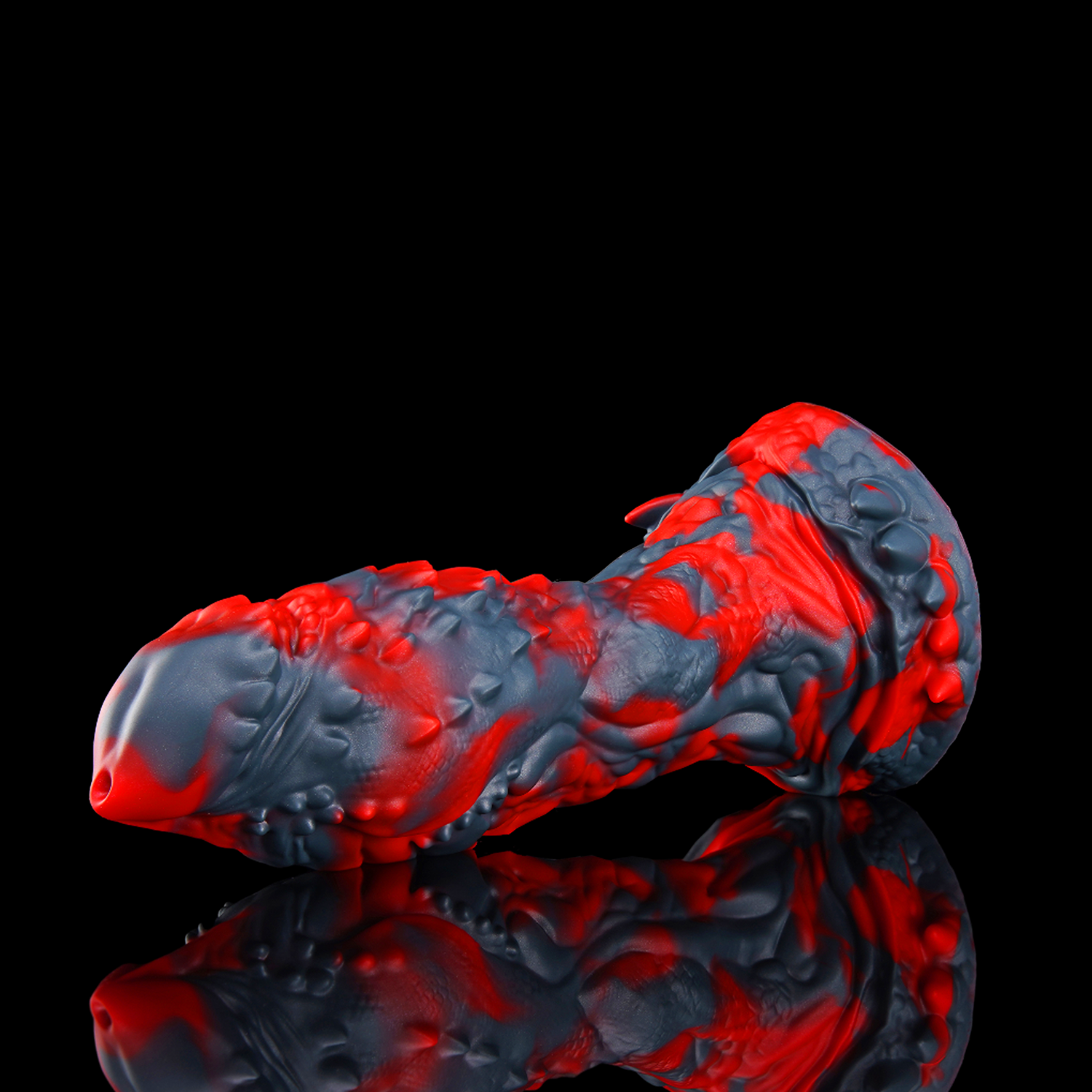 OPALEYE II custom dragon fantasy dildo with layered scale texture and a sculpted base - side view