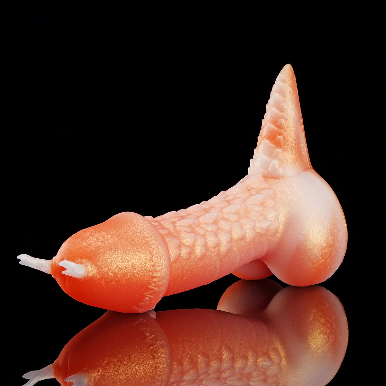 TWILIGHT custom dragon fantasy dildo with a curved textured shaft and flared suction cup base - angled side view