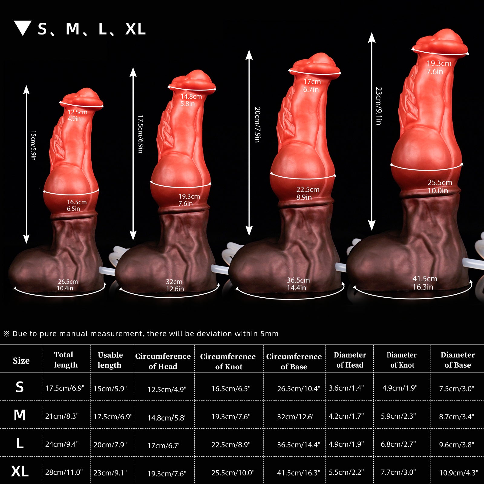 Nothosaur-FAXI-Fantasy-Horse-Dildo-Knotted-Dildo-Anal-Plug-With-Cum-Tube-Classic-Red-Black-size-chart