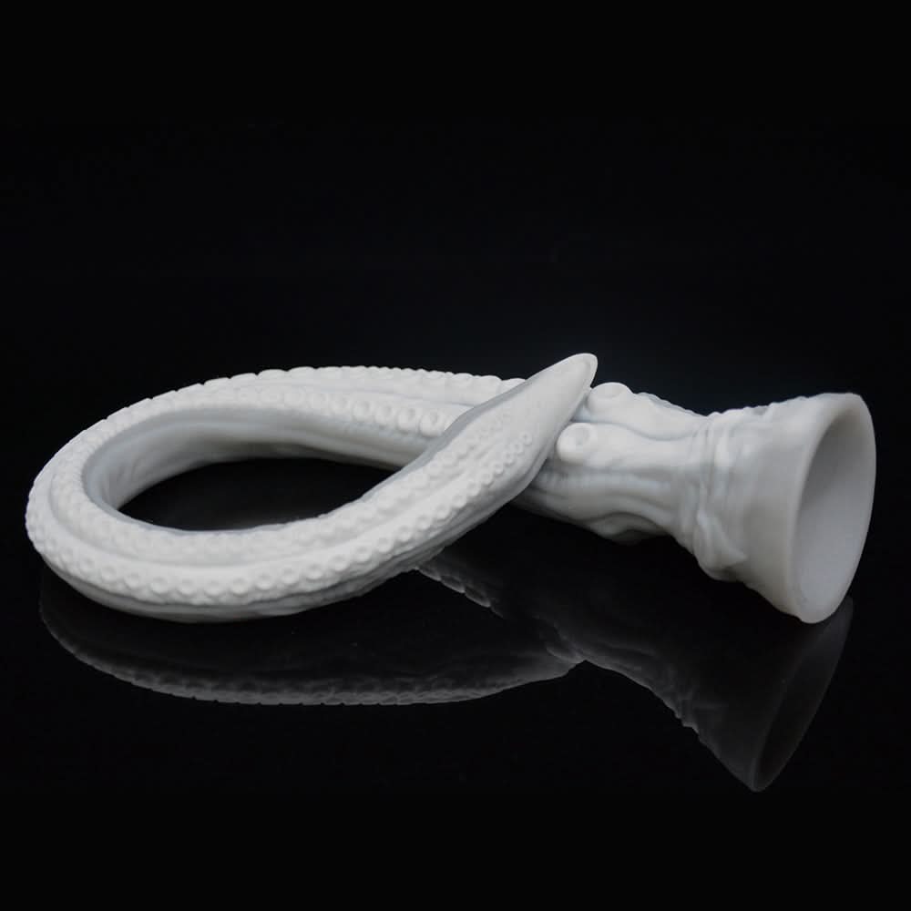 ABYSS II long tentacle dildo with a curved suction-cup texture and flared base - white coiled view