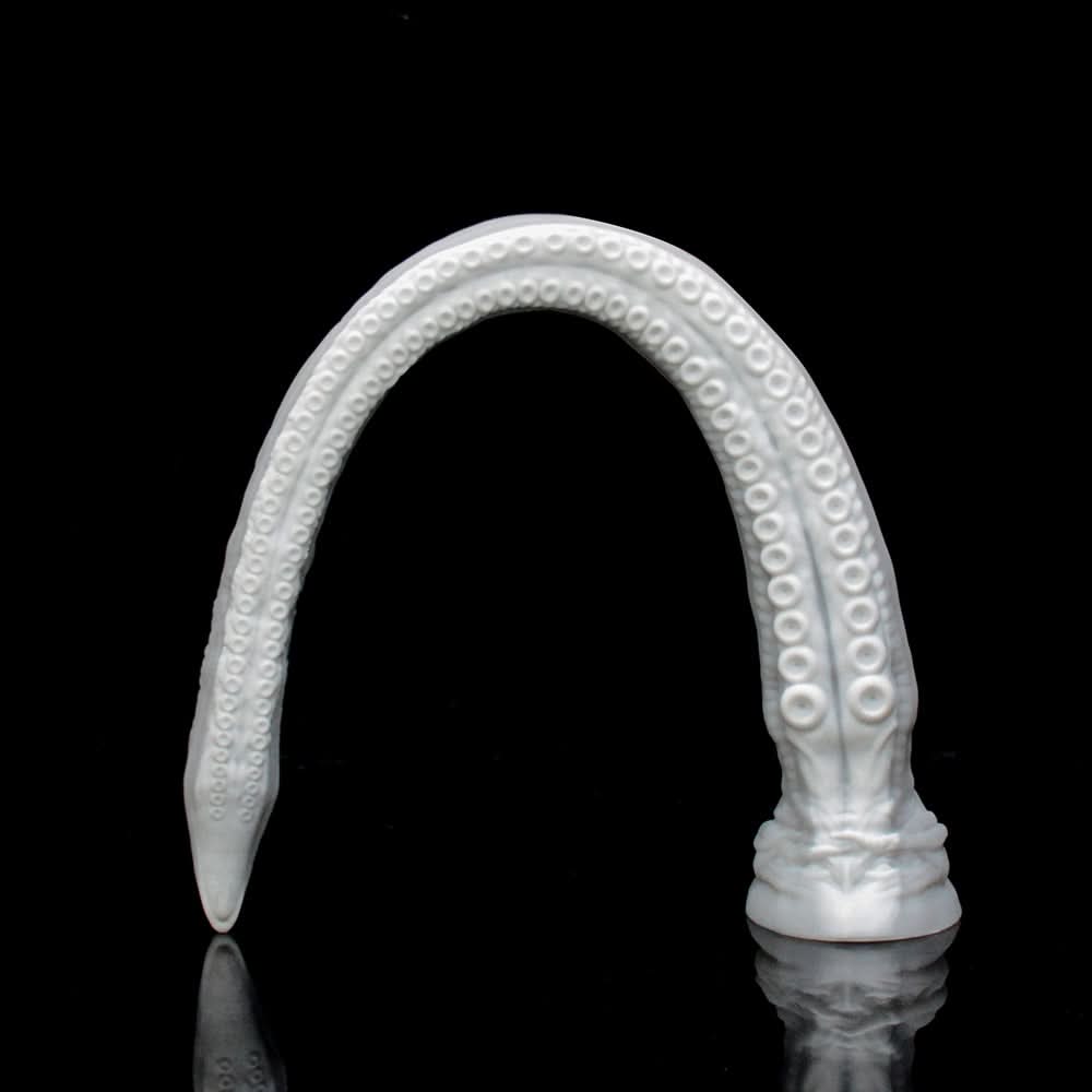ABYSS II long tentacle dildo with a curved suction-cup texture and flared base - white side view