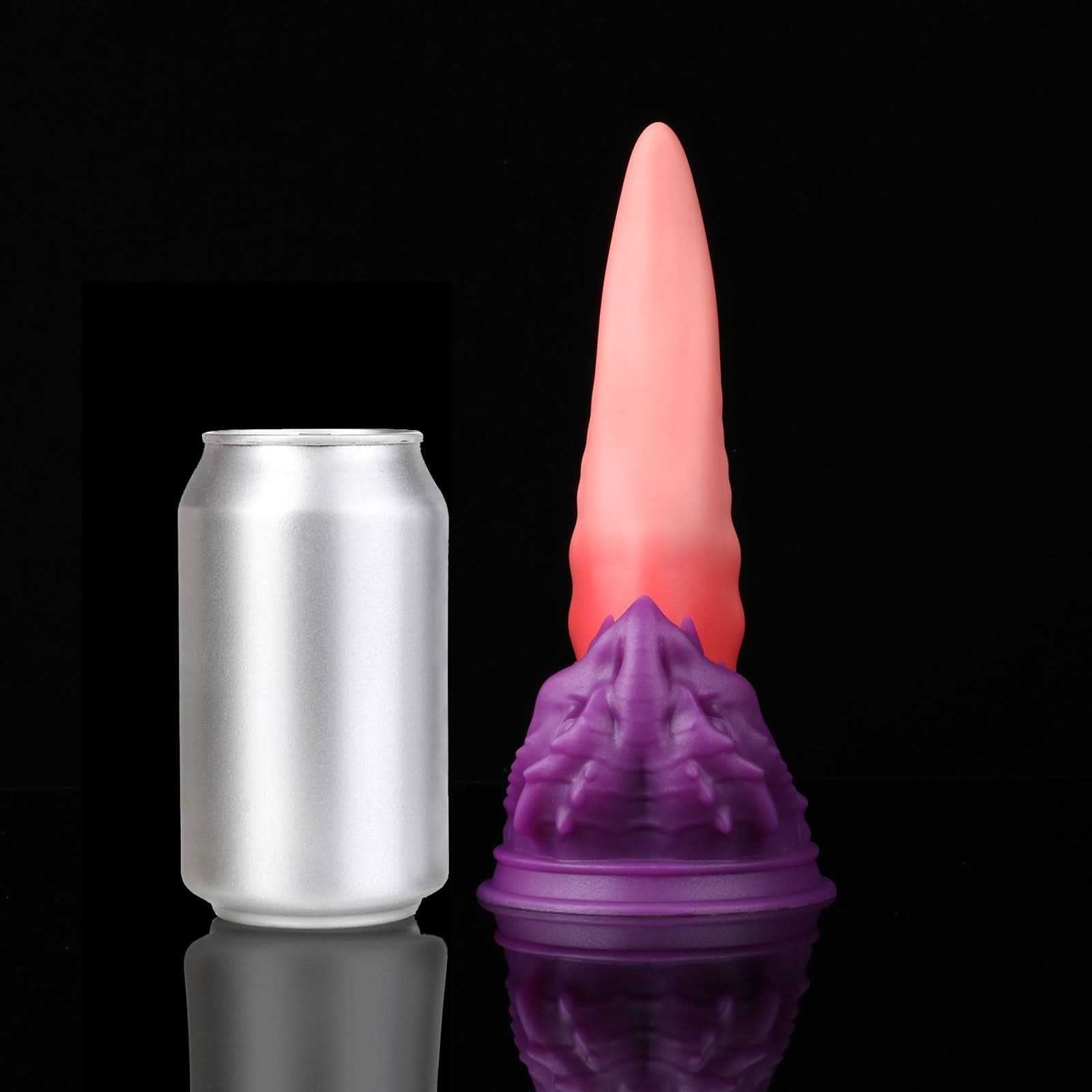 Ladon's Tongue custom dragon tongue fantasy dildo with a sculpted dragon-head base - upright size comparison