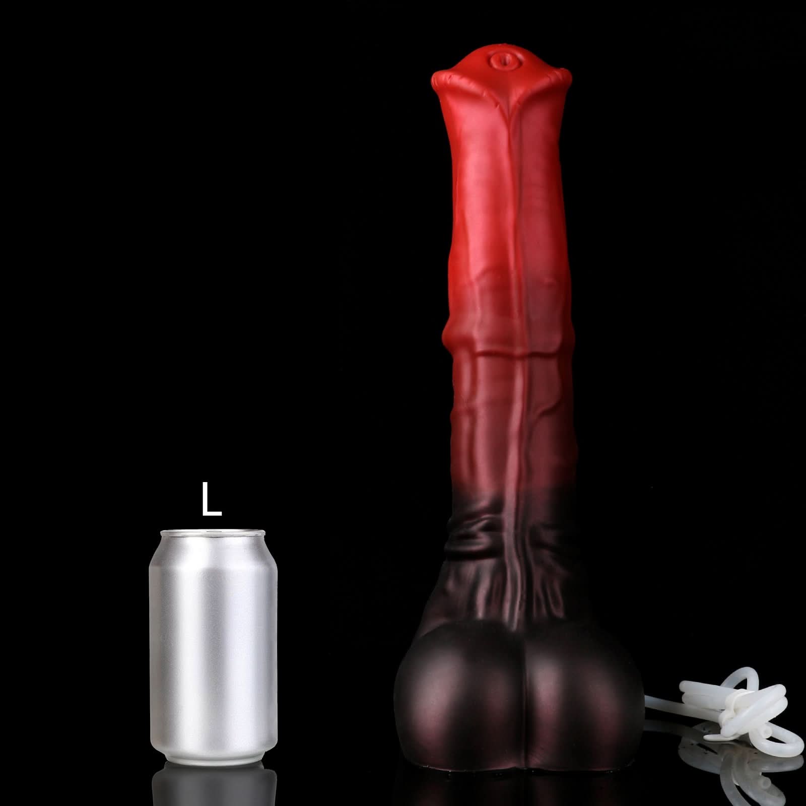 AVOYO plus tube fantasy horse ejaculating dildo with a tapered textured shaft, sculpted base, and built-in tube - L size guide with tube