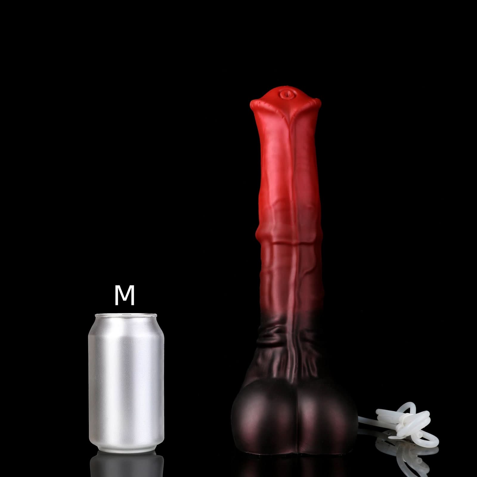 AVOYO plus tube fantasy horse ejaculating dildo with a tapered textured shaft, sculpted base, and built-in tube - M size guide with tube