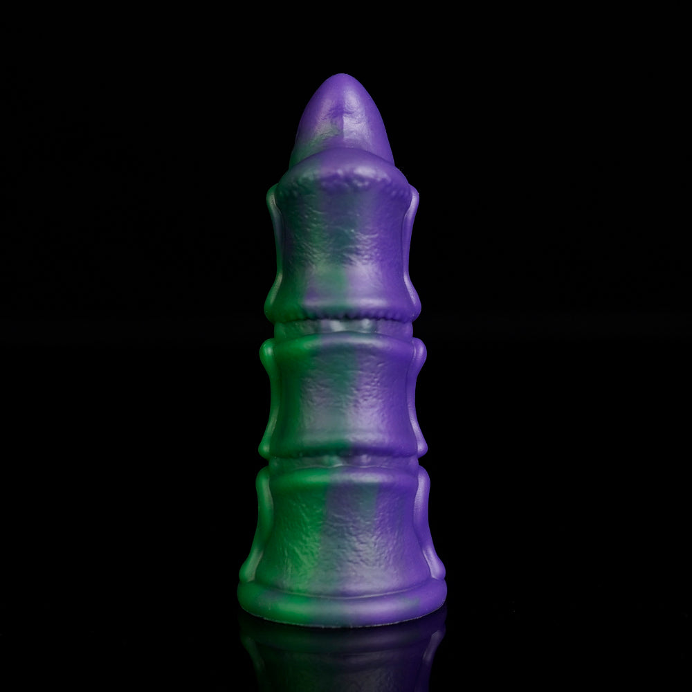 WAT'S FINGER COTS fantasy finger sleeves with sculpted creature-inspired texture - green and purple angled view