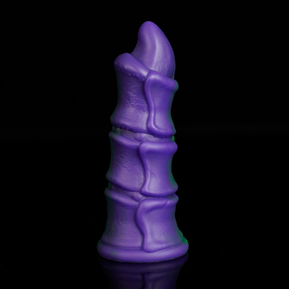 WAT'S FINGER COTS fantasy finger sleeves with sculpted creature-inspired texture - green and purple side profile