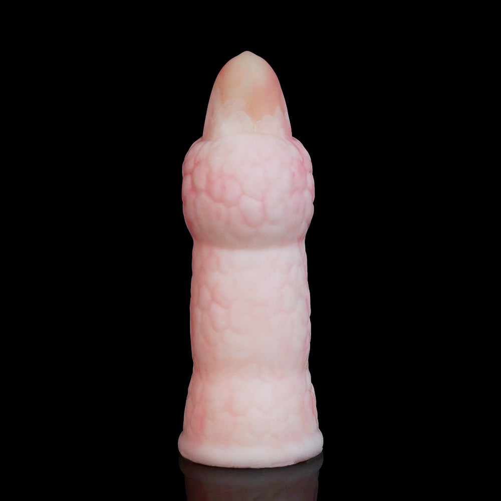WAT'S FINGER COTS fantasy finger sleeves with sculpted creature-inspired texture - pink textured sleeve rear view